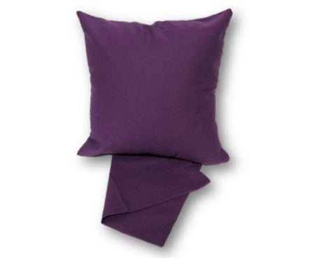 Vibrant purple cushion cover made from thick fabric, featuring easy zip access for washing, measuring 44cm x 44cm.