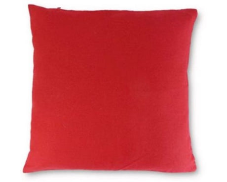 Vibrant red cushion cover in thick fabric, 44cm x 44cm, with zip closure for easy cleaning, perfect for any home decor.