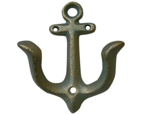 Stylish metal anchor hook for coats and towels, perfect for nautical decor in homes or boats, measuring 13 cm x 9.5 cm.