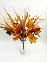 Artificial Autumn Leaf Bush with Wheat - Large