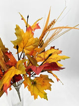 Artificial Autumn Leaf Bush with Wheat - Large