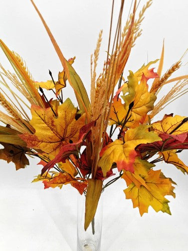 Artificial Autumn Leaf Bush with Wheat - Large