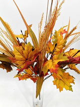 Artificial Autumn Leaf Bush with Wheat - Large