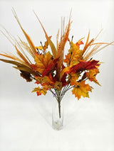 Artificial Autumn Leaf Bush with Wheat - Large