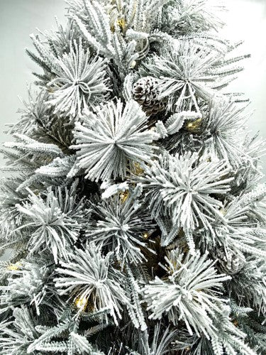 Snowy Pine Christmas Tree with 420 Lights and Pinecones - 7.5ft