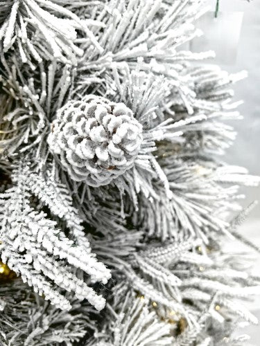 Snowy Pine Christmas Tree with 420 Lights and Pinecones - 7.5ft
