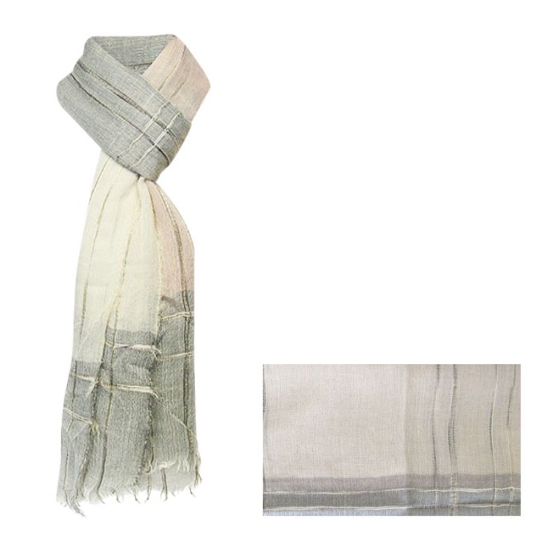 Luxurious salmon tri-tone scarf, lightweight wool blend, 195cm long, perfect for layering and enhancing any outfit.