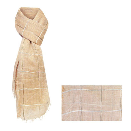 Chic salmon tri-tone scarf with fringed edges, 195cm long, perfect for layering and adding color to outfits.