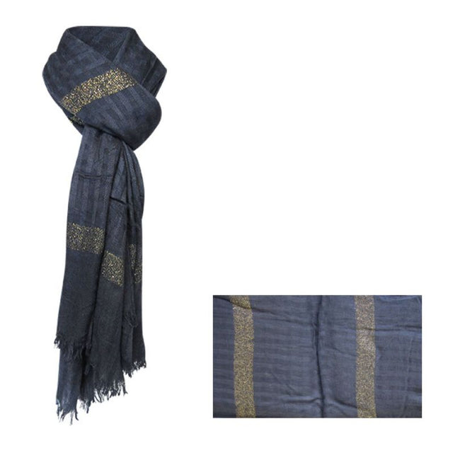 Vibrant royal blue 100% cotton scarf with fringed edges, 180cm long, perfect for year-round styling and comfort.