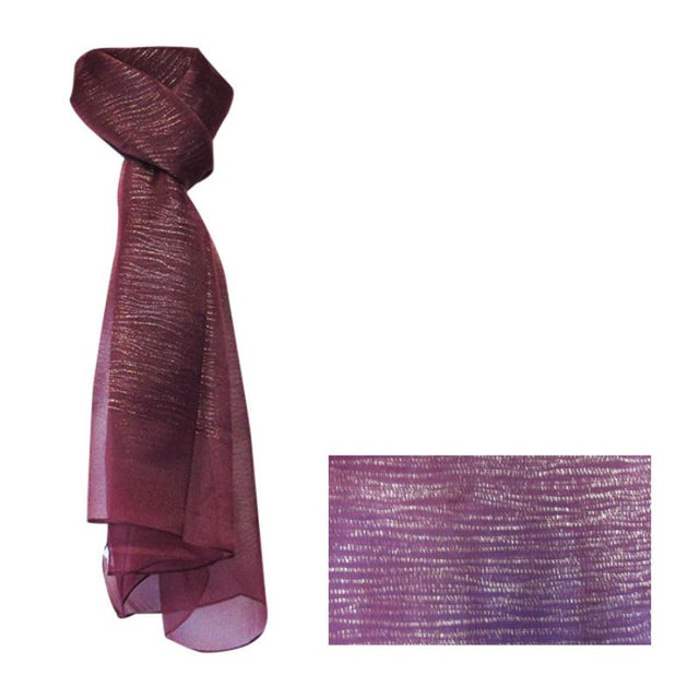 Luxurious Plum Waves scarf in 100% polyester, 180cm long, featuring a vibrant plum pattern for elegance and versatility.