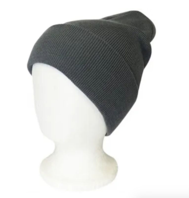 Stylish Steel Grey Beanie in double-layered knit, versatile fit for all ages, perfect for cold weather.