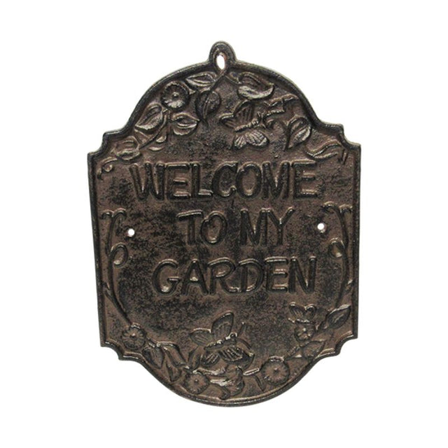 Rustic 26cm cast iron garden sign featuring 'Welcome' for a charming outdoor invitation.