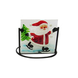 Glass stained Santa tealight holder in black metal, 13.5 cm long, perfect for festive Christmas decor.