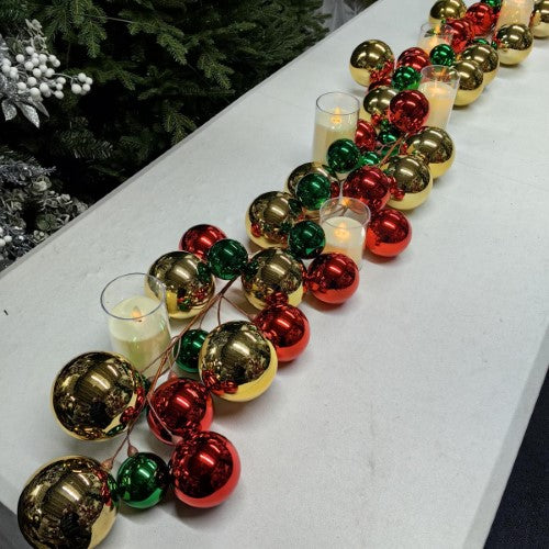 Christmas Bauble Garland - Gold Red Green - 200cm