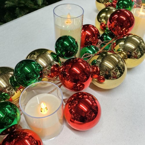 Christmas Bauble Garland - Gold Red Green - 200cm