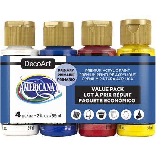 DecoArt Americana Acrylic 59ml (2oz) Primary Colours 4 Pack