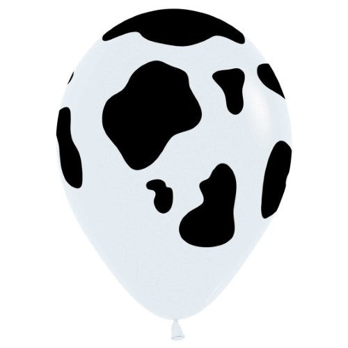 30cm white latex balloons with cow print, ideal for themed parties and celebrations, pack of 25