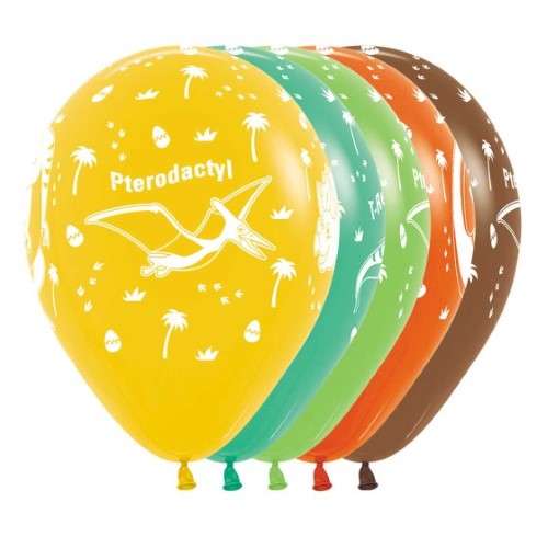 Vibrant 30cm assorted dinosaur balloons, perfect for themed parties and celebrations, pack of 25 for festive decor.