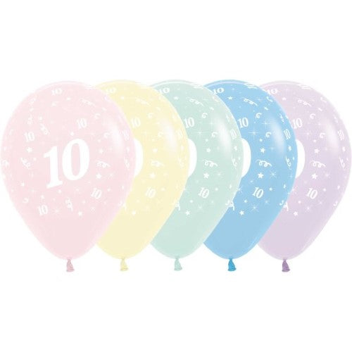 Sempertex 30cm pastel matte latex balloons for Age 10 birthday celebrations, pack of 25, vibrant and stylish decorations.