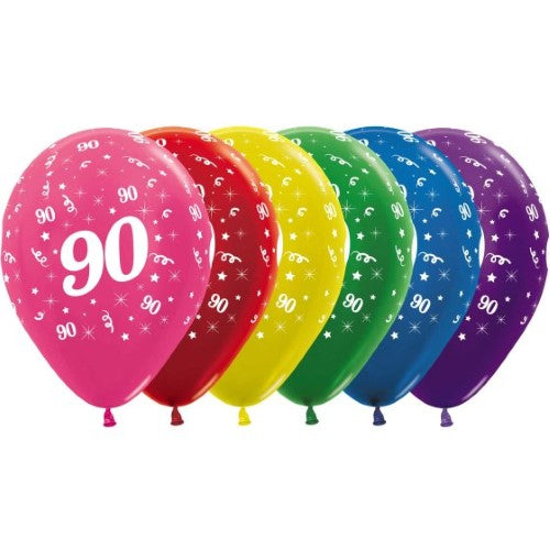 Sempertex 30cm Age 90 Metallic Assorted Latex Balloons,  - Pack of 25