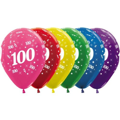 Sempertex 30cm Age 100 Metallic Assorted Latex Balloons,  - Pack of 25