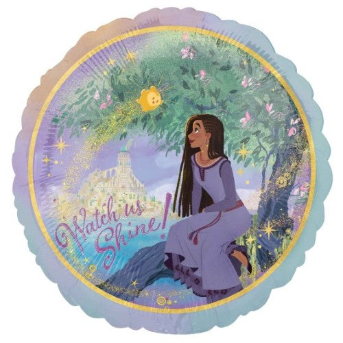 45cm Disney Wish foil balloon featuring vibrant characters, perfect for parties and celebrations. Self-sealing for extended use.