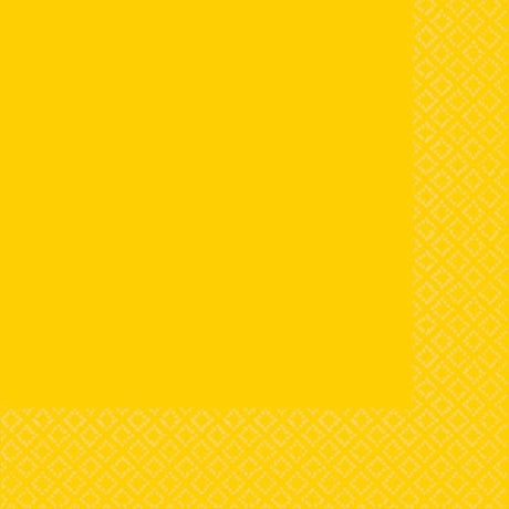 40-pack of vibrant Sunshine Yellow 2-Ply beverage napkins, ideal for parties and eco-friendly events.