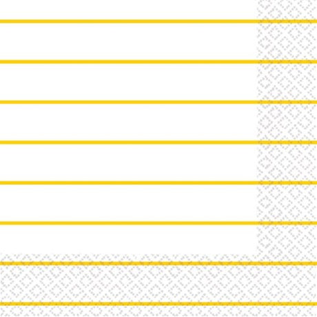 Sunshine Yellow striped lunch napkins, 16-pack, 2-ply, perfect for picnics and parties with a vibrant, durable design.