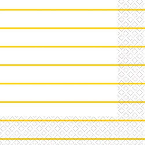 Sunshine Yellow striped lunch napkins, 16-pack, 2-ply, perfect for picnics and parties with a vibrant, durable design.