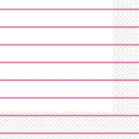 Bright Pink Stripes Lunch Napkins, 16-pack, 2-ply, eco-friendly and stylish for any dining occasion.