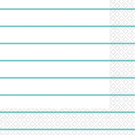 Robin's Egg Blue striped 2-ply lunch napkins, pack of 16, stylish and sustainable for any dining occasion.