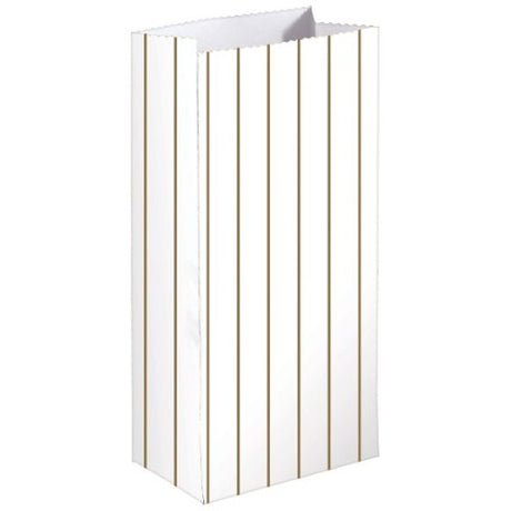 Gold stripe paper treat bags in a pack of 8, eco-friendly and stylish for candy and favors, perfect for any celebration.