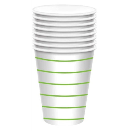 Vibrant Kiwi design paper cups, 266ml capacity, pack of 8, ideal for hot and cold beverages, eco-friendly and stylish.