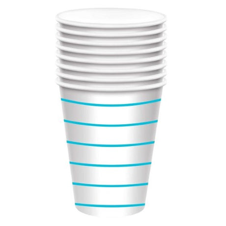 Caribbean Blue eco-friendly paper cups, 266ml, pack of 8, perfect for parties and gatherings, stylish and sustainable.