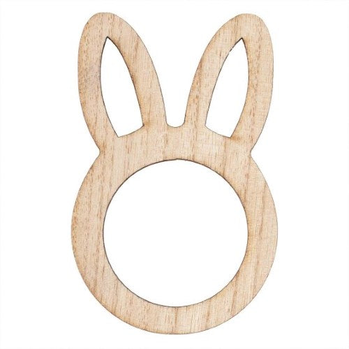 Set of 6 eco-friendly wooden bunny napkin rings, perfect for festive Easter table settings.