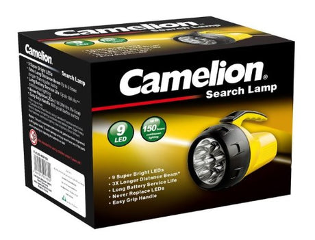 Camelion Superbright 9LED torch with 150-hour battery life, ideal for emergencies and outdoor activities.