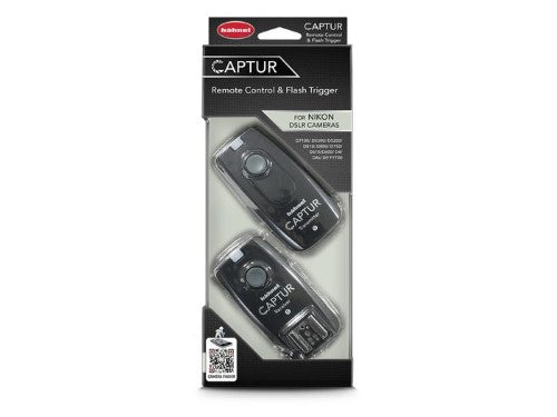 Wireless remote shutter and flash trigger for Nikon, featuring interchangeable cables and autofocus modes.