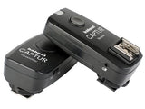 Wireless remote shutter release and flash trigger for Nikon DSLRs, featuring interchangeable cables and bulb mode.