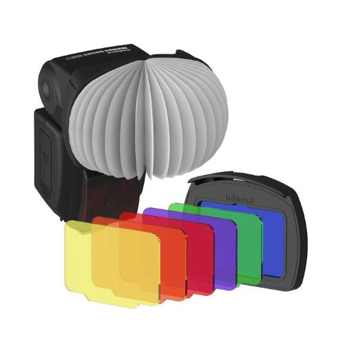 HAHNEL MODULE CREATIVE LANTERN KIT with Lantern Diffuser, 6 color filters, filter adapter, and storage wallet for photographers.