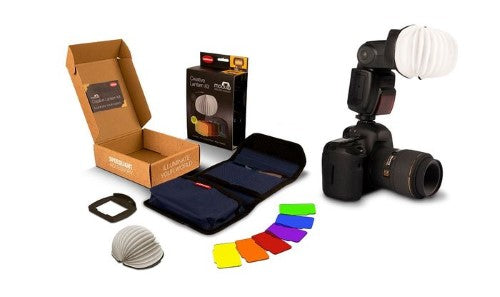 HAHNEL MODULE CREATIVE LANTERN KIT includes a Lantern Diffuser, 6 color filters, and a storage wallet for enhanced photography.
