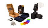 HAHNEL MODULE CREATIVE LANTERN KIT includes a Lantern Diffuser, 6 color filters, and a storage wallet for enhanced photography.