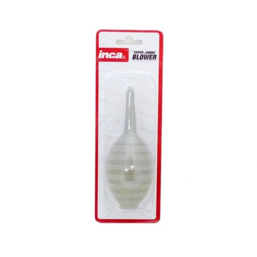 Inca Super Jumbo Blower: Rubber blower for cleaning camera lenses with compressed air to remove dirt before wiping.