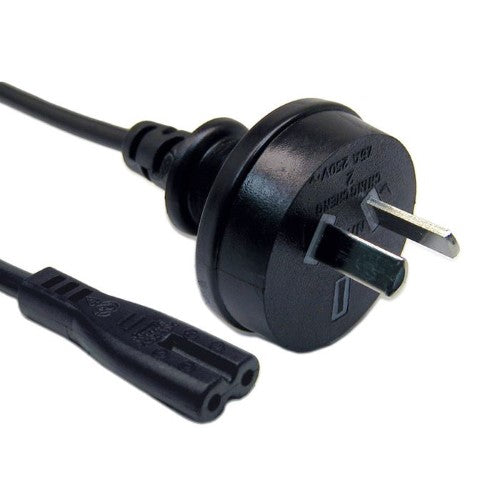 NZ 230V AC Plug Figure 8 2M Cable in black, supports 7.5A, ideal for various electronic devices, SAA approved.