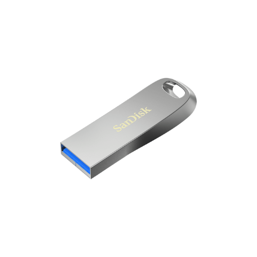 SanDisk Ultra Luxe USB 3.1 Flash Drive 256GB, all-metal design, 150MB/s transfer speed, and secure file protection.