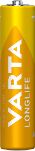VARTA Alkaline Longlife AAA batteries in a 10-pack, designed for low-energy devices with 10 years storage guarantee.