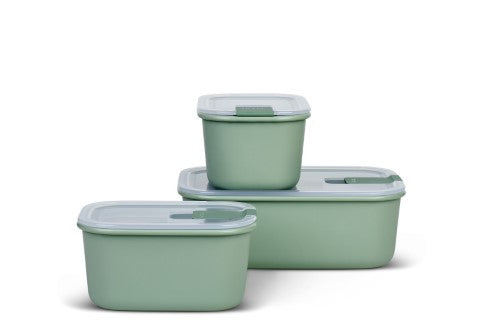 Easyclip 3 Piece Set Nordic Sage by Mepal, airtight containers with one-click locking, microwave-safe, stackable, BPA-free.