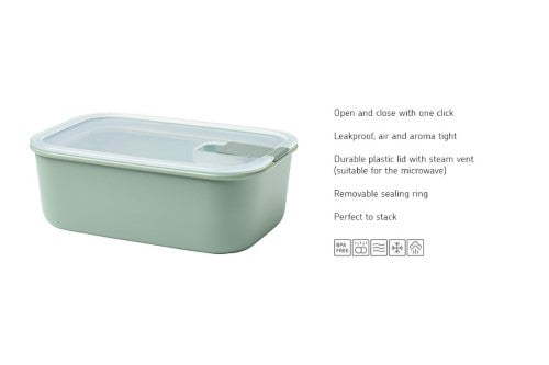 Easyclip 3 Piece Set Nordic Sage with airtight seal, stackable design, and microwave-safe lids for efficient food storage.