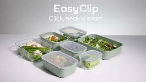 Easyclip 3 Piece Set in Nordic Sage, featuring airtight containers with microwave-safe lids and one-click locking for fresh food storage.
