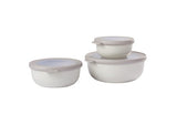 Cirqula Round 3-Piece Small Set in Nordic White, durable bowls with airtight lids for stylish food storage and meal prep.