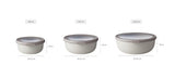 Cirqula Round 3-Piece Small Set in Nordic White, versatile bowls with airtight lids for stylish food storage and easy serving.